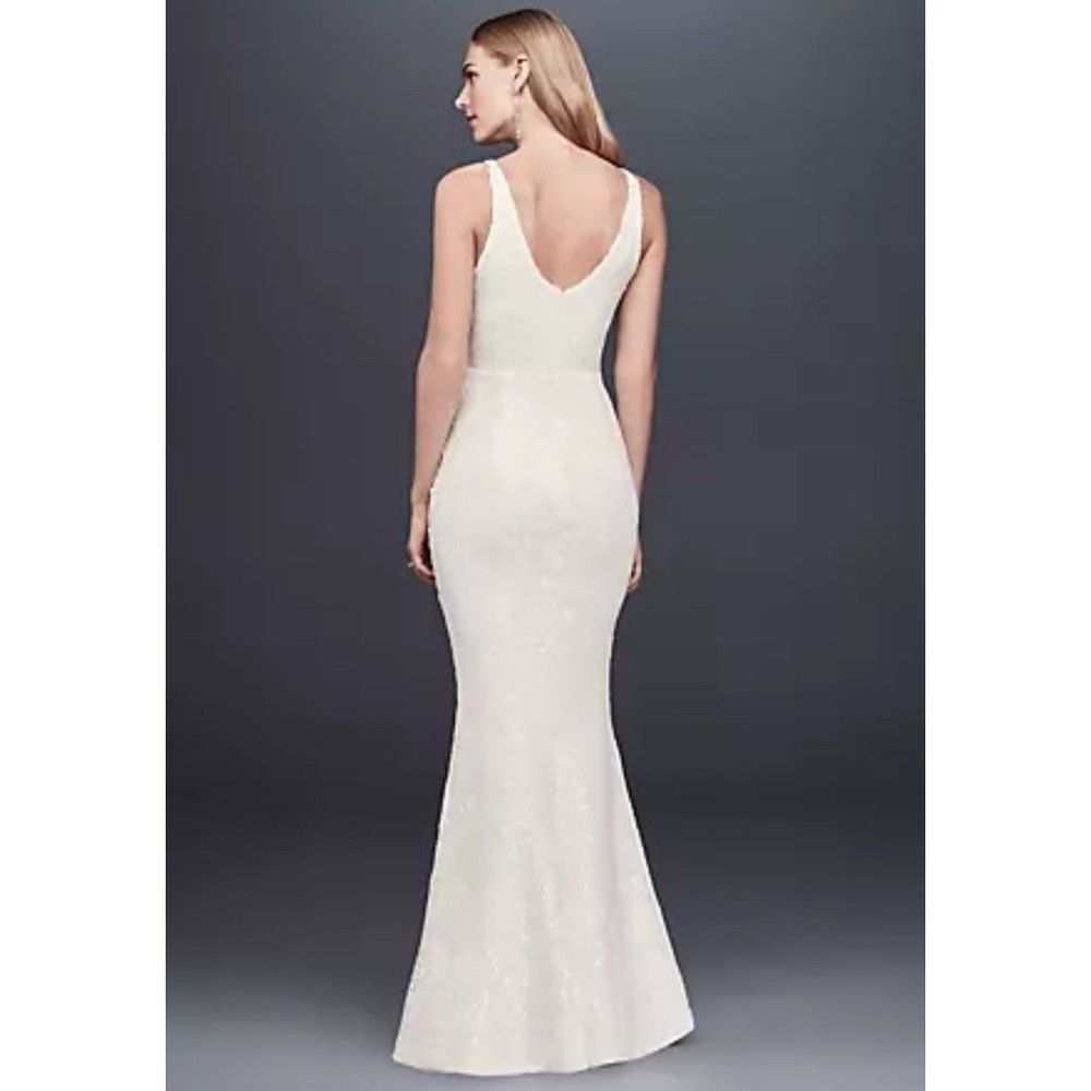 David Bridal DB STUDIO Allover‎ Sequin V-Neck Fitted Sheath Wedding Dress Gown 4 - Picture 3 of 16